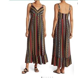 T Tahari boho stripe ruffle maxi dress